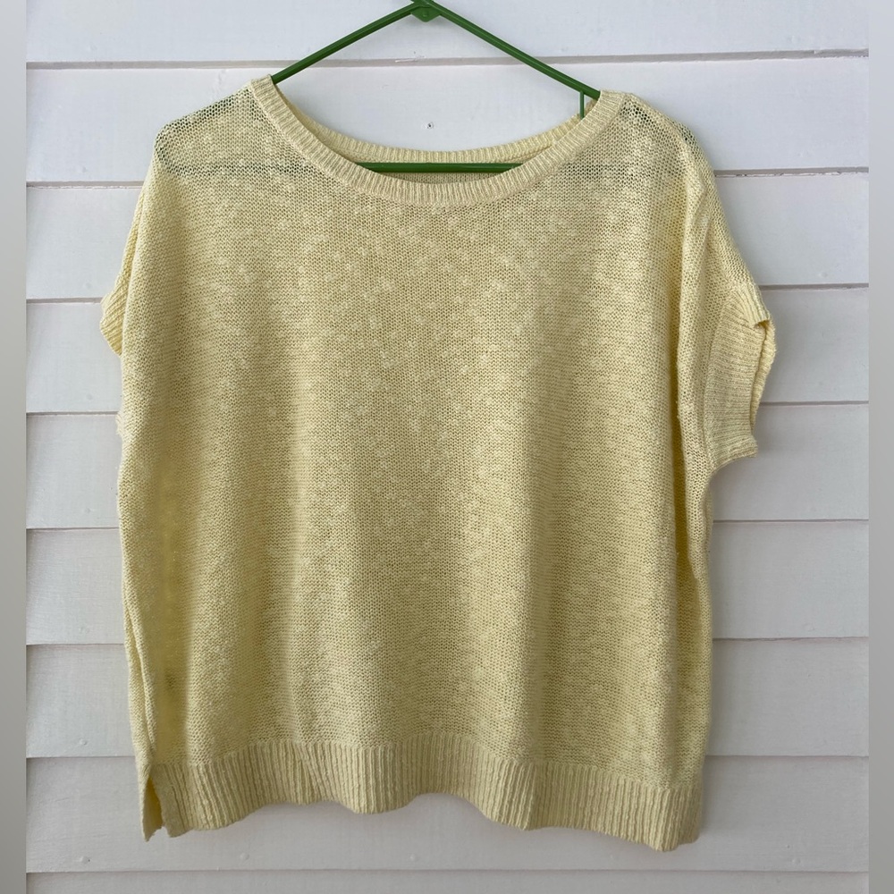 LOFT | Butter Yellow Linen Blend Sweater Tee Size Small Short Sleeve Knit Top